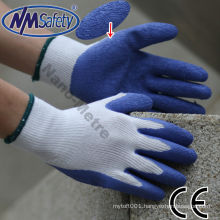 NMSAFETY natural polycotton palm coated blue latex glove mechanics latex gloves